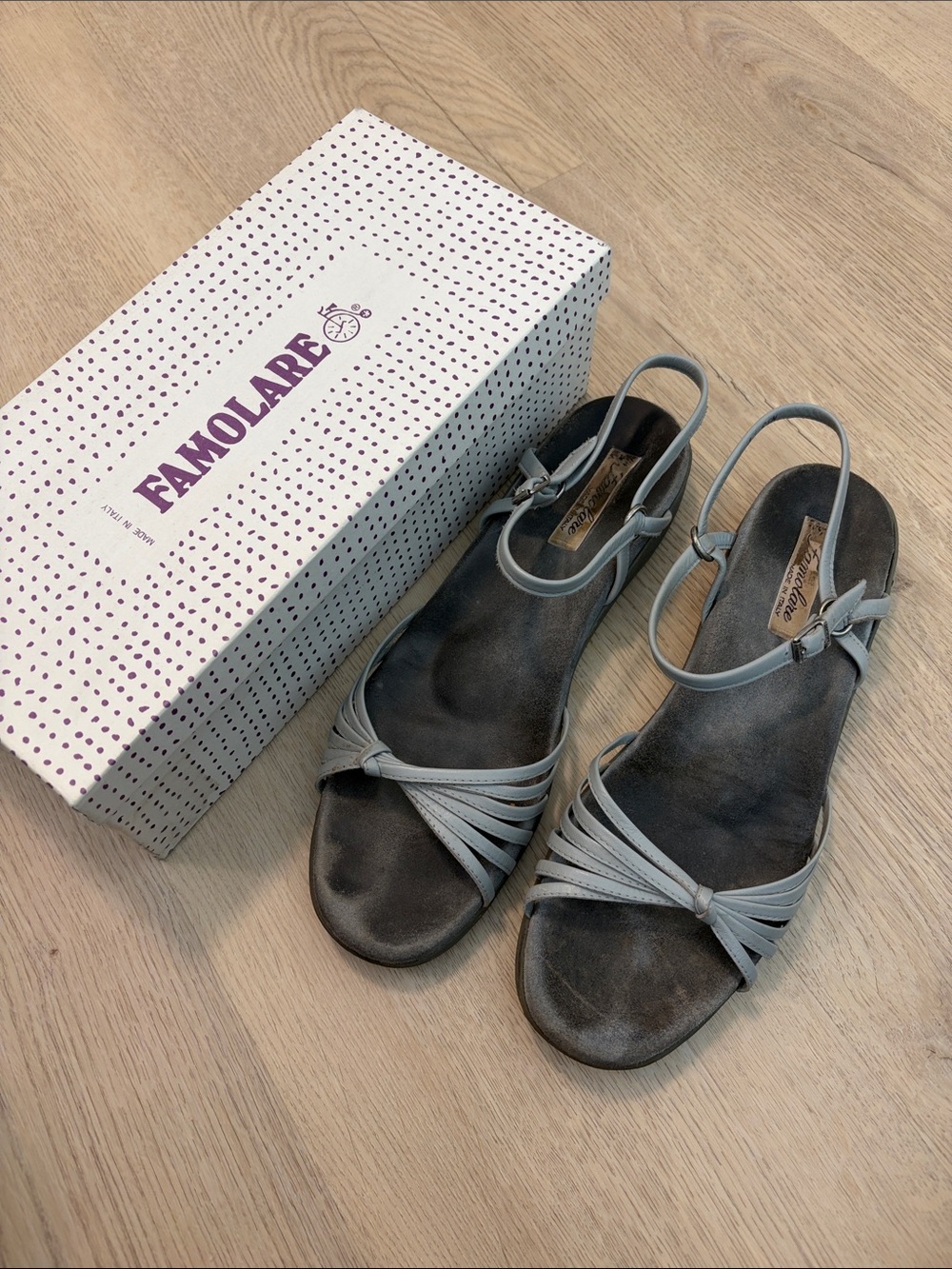 Vintage Famolare Light Gray Wave Lite Strappy Slingback Sandals- made in Italy